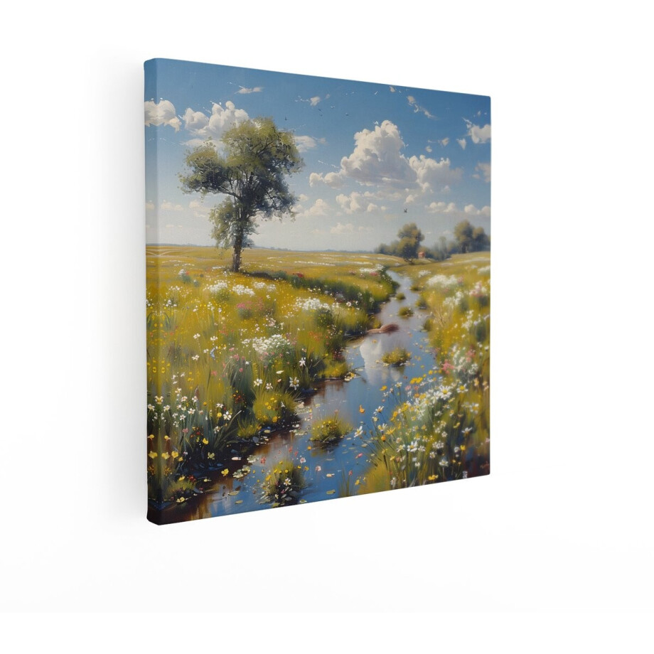 Artaza Canvas Schilderij Landschap - 50x50 cm - Wanddecoratie Bloemenveld - Muurdecoratie Natuur - Decoratie Beekje Woonkamer Artaza Canvas Schilderij Landschap - 50x50 cm - Wanddecoratie Bloemenveld - Muurdecoratie Natuur - Decoratie Beekje Woonkamer afbeelding 1