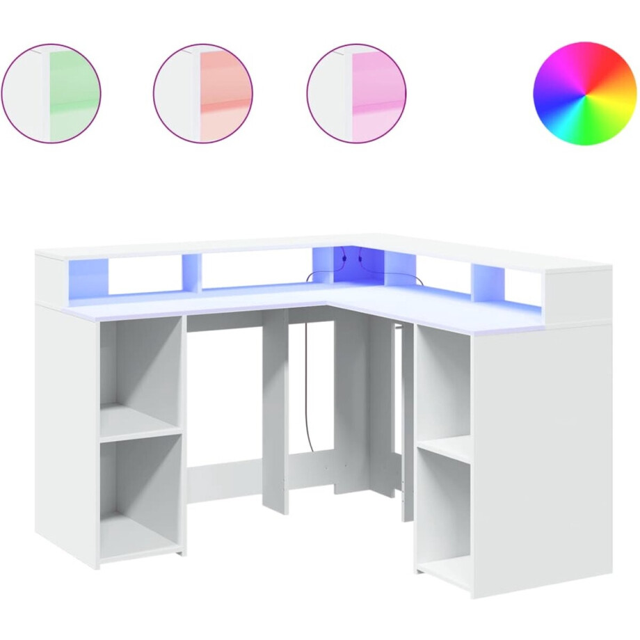 vidaXL - Bureau - met - LED-verlichting - 130x130x91 - cm - bewerkt - hout - wit vidaXL - Bureau - met - LED-verlichting - 130x130x91 - cm - bewerkt - hout - wit afbeelding 1