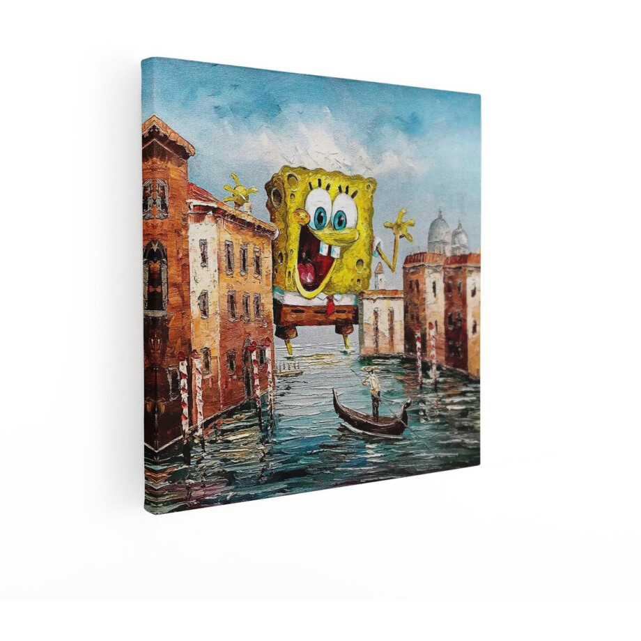 Artaza Canvas Schilderij Spongebob - 50x50 cm - Wanddecoratie Venetië - Muurdecoratie Olieverfschilderij - Decoratie Surrealisme Gondel afbeelding 1