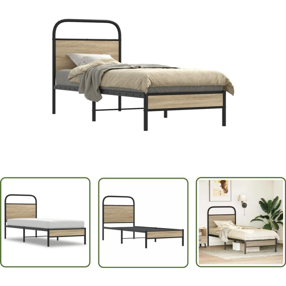 vidaXL Houten Bed - Bedframe - Bedframe zonder matras bewerkt hout gerookt eiken 80x200 cm - Bed Met Hoofdbord - Slaapcomfort - Slaapkamerdecoratie vidaXL Houten Bed - Bedframe - Bedframe zonder matras bewerkt hout gerookt eiken 80x200 cm - Bed Met Hoofdbord - Slaapcomfort - Slaapkamerdecoratie afbeelding 1