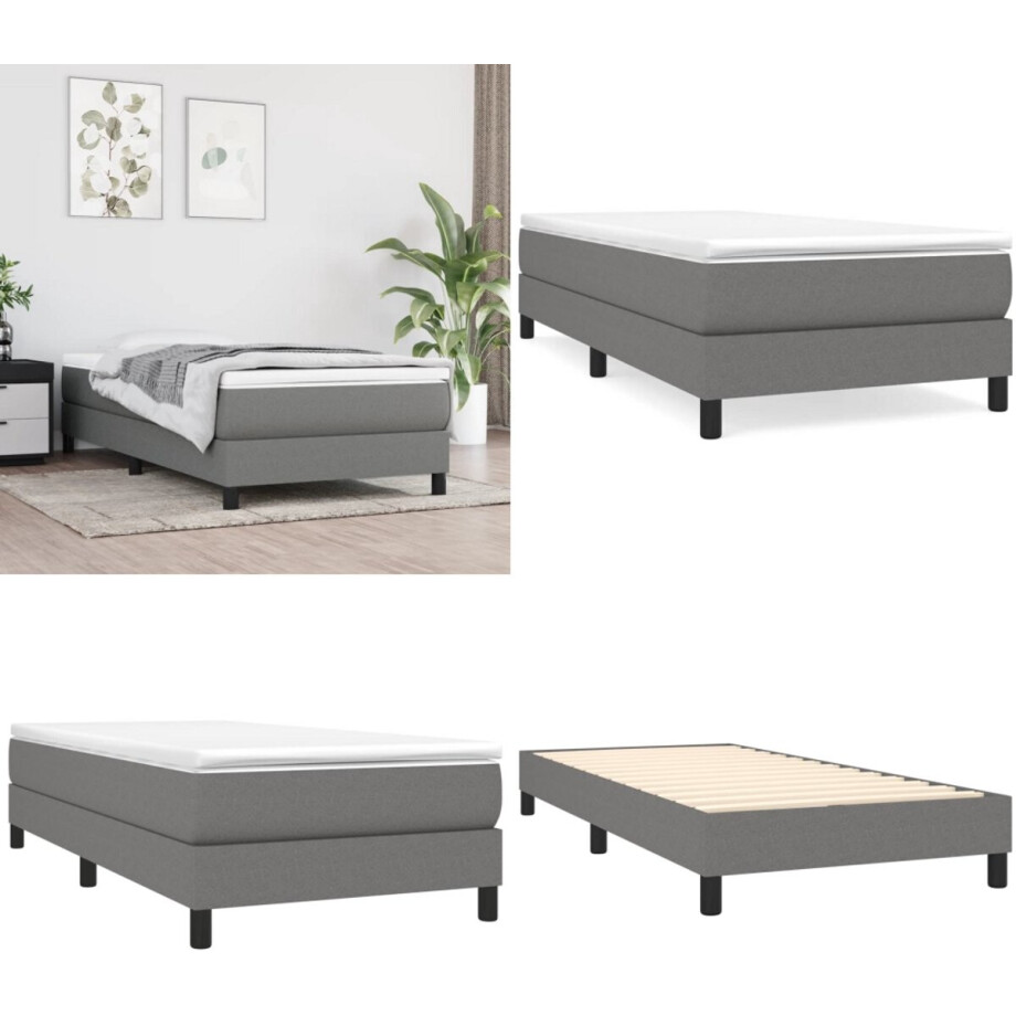 vidaXL Bedframe zonder matras 90x190 cm stof donkergrijs - Bedframe - Bedframes - Slaapmeubel - Bedbodem vidaXL Bedframe zonder matras 90x190 cm stof donkergrijs - Bedframe - Bedframes - Slaapmeubel - Bedbodem afbeelding 1