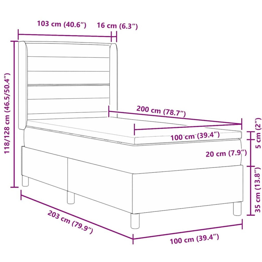 vidaXL - LED - Box - Spring - Bed - met - matras - Donkerbruin - 100 - x - 200 - cm - Stof afbeelding 1