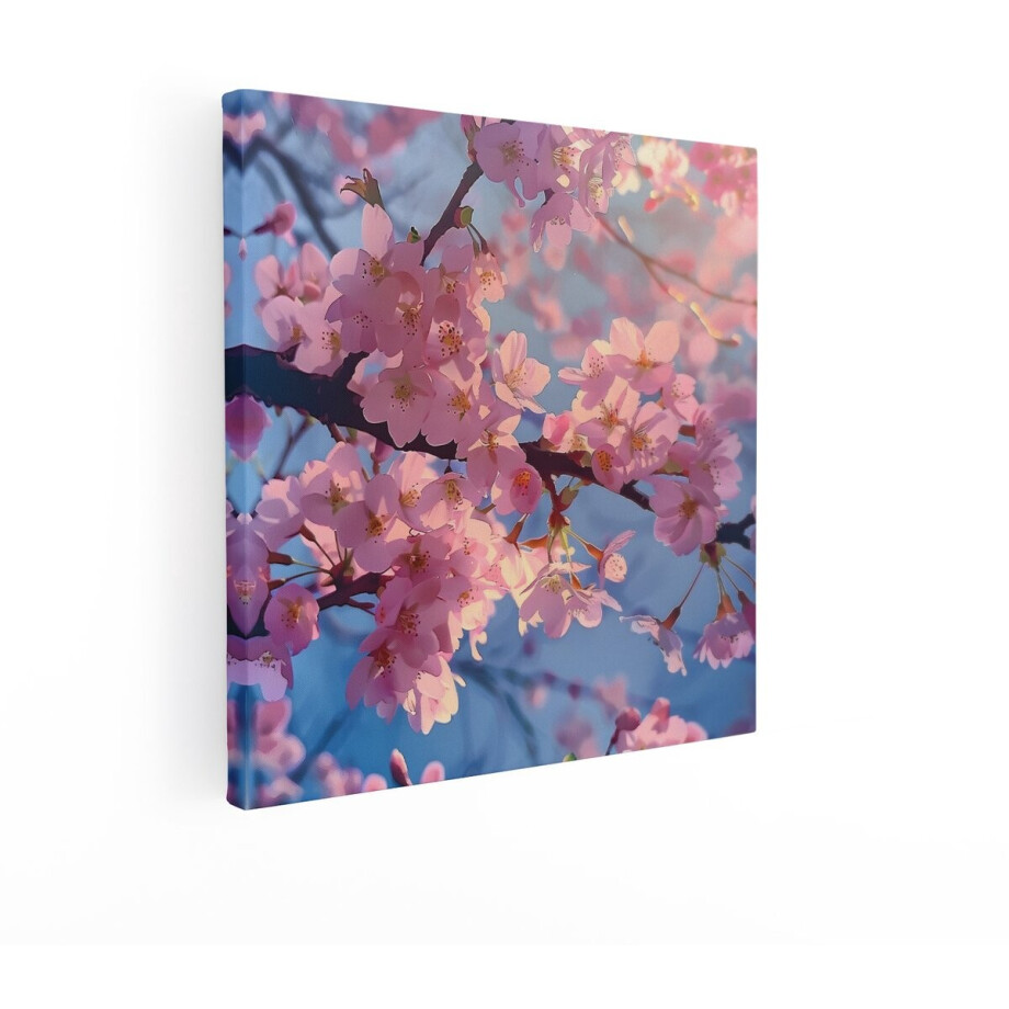 Artaza Canvas Schilderij Zachte Roze Kersenbloesems Bloeien in de Lentezon - een Prachtig Natuurlijk Tafereel - 50x50 cm - Wanddecoratie Woonkamer - Schilderijen - Muurdecoratie afbeelding 1