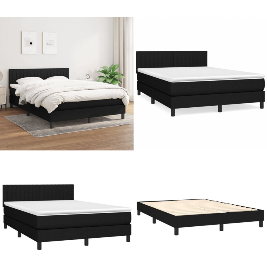 vidaXL Boxspring met matras stof zwart 140x190 cm - Boxspring - Boxsprings - Bed - Slaapmeubel afbeelding 1