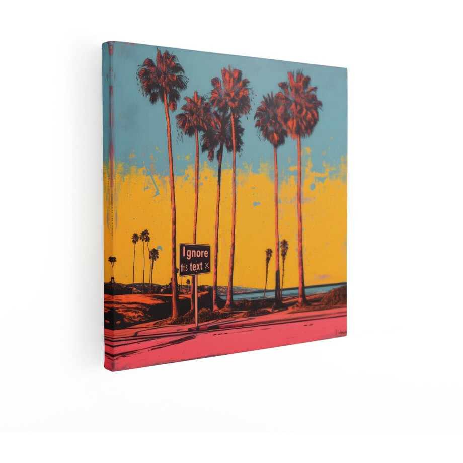 Artaza Canvas Schilderij Palmbomen - 70x70 cm - Wanddecoratie Zonsondergang - Muurdecoratie Popart - Decoratie Landschap Retro afbeelding 1