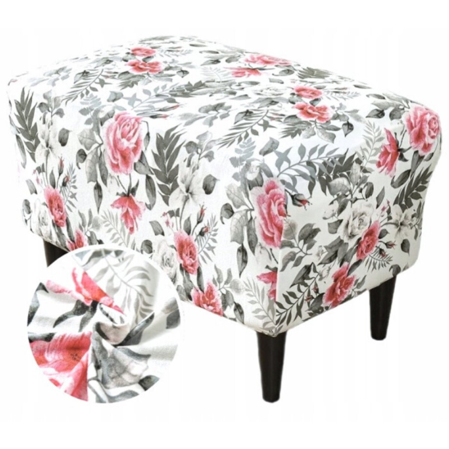Elastiek Poefhoes met Bloemenprint - Vintage Stijl Elastiek Poefhoes met Bloemenprint - Vintage Stijl afbeelding 1