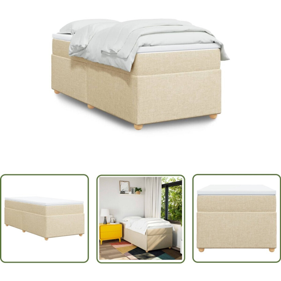vidaXL Slaapcomfort - Boxspring - Boxspring met matras stof crèmekleurig 90x190 cm - Creme Kleur - Boxspringbed - Pocketveringmatras afbeelding 1