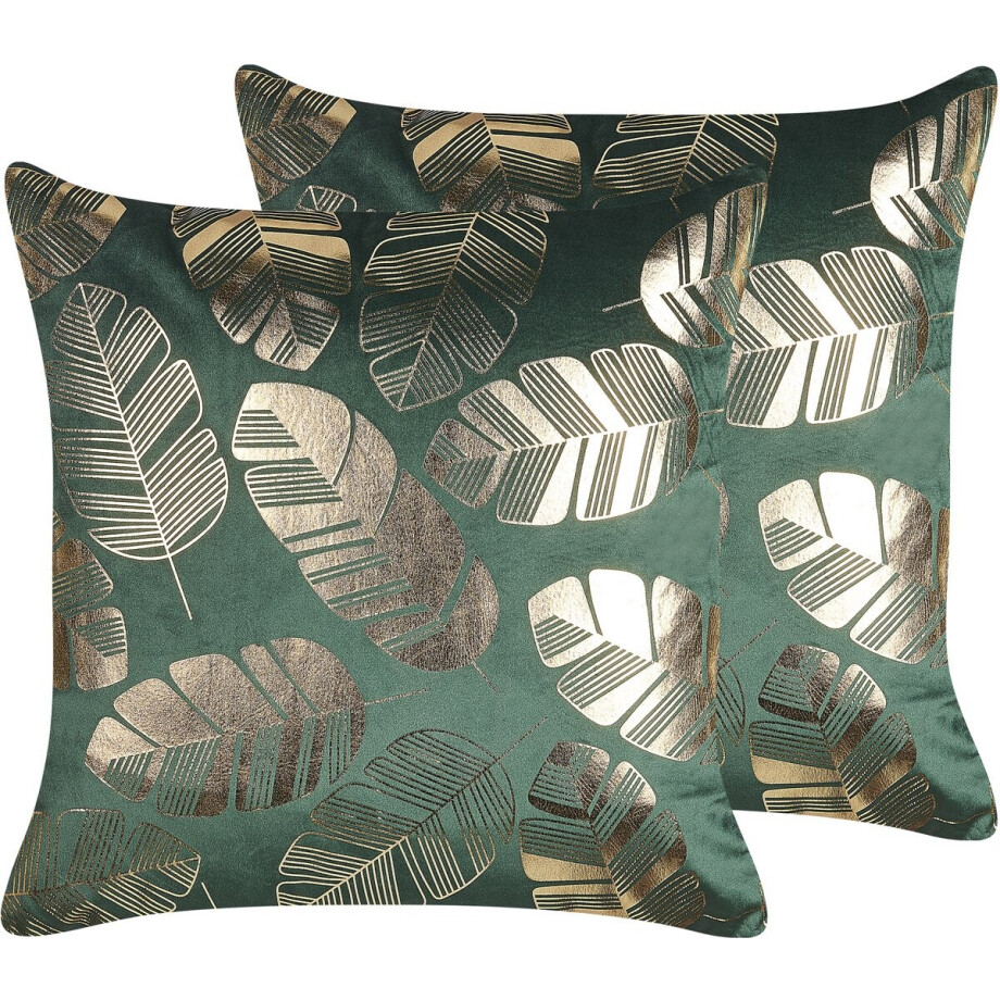 BELIANI SUNFLOWER - Sierkussen set van 2 - Donkergroen - 45 x 45 cm - Fluweel afbeelding 1