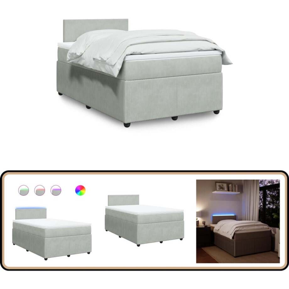 vidaXL Boxspring met matras fluweel lichtgrijs 120x200 cm afbeelding 1