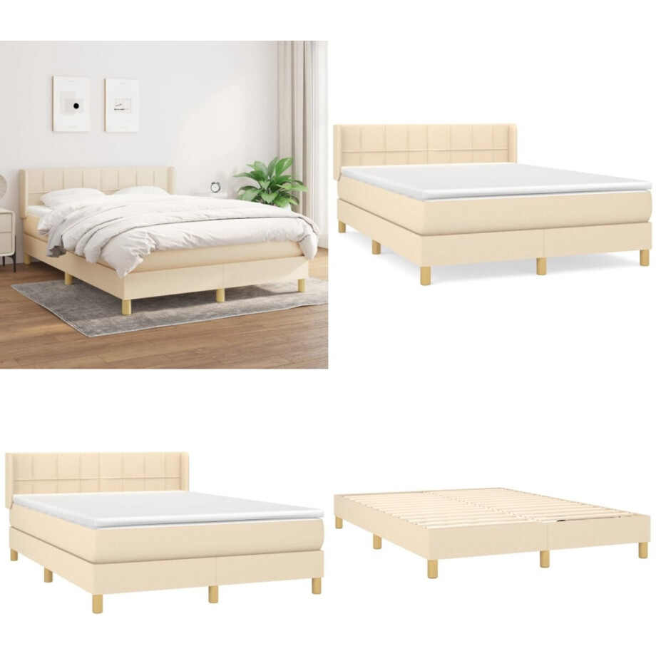 vidaXL Boxspring met matras stof crèmekleurig 140x200 cm - Boxspring - Boxsprings - Bed - Slaapmeubel afbeelding 1