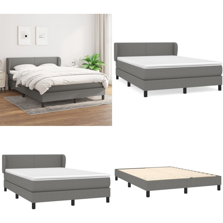 vidaXL Boxspring met matras stof donkergrijs 140x190 cm - Boxspring - Boxsprings - Bed - Slaapmeubel afbeelding 1