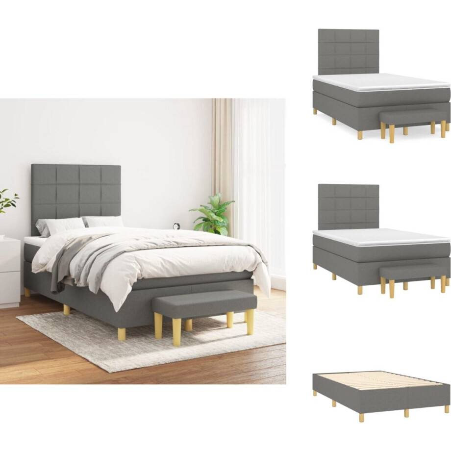 vidaXL Boxspring - Boxsprings - Pocketveringbed - Bed - Boxspring met matras stof donkergrijs 120x200 cm afbeelding 1