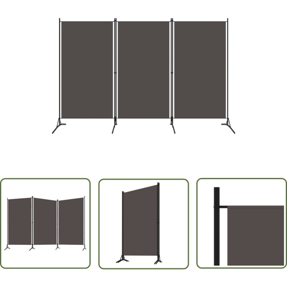 vidaXL Scheidingswand - Kamerscherm - Kamerscherm met 3 panelen 260x180 cm antraciet - Paravent - Privacy Screen - Ruimtescheider afbeelding 1