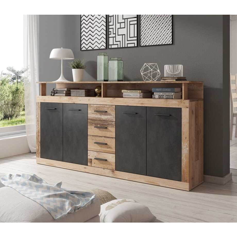 Meubella - Dressoir Lavina - Grijs - Old wood - 190 cm afbeelding 1