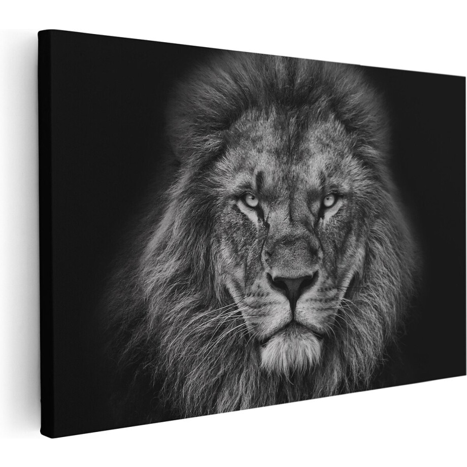 Artaza Canvas Schilderij Leeuw - 60x40 cm - Wanddecoratie Dierenkop - Muurdecoratie Woonkamer - Schilderijen Op Canvas Zwart Wit afbeelding 1