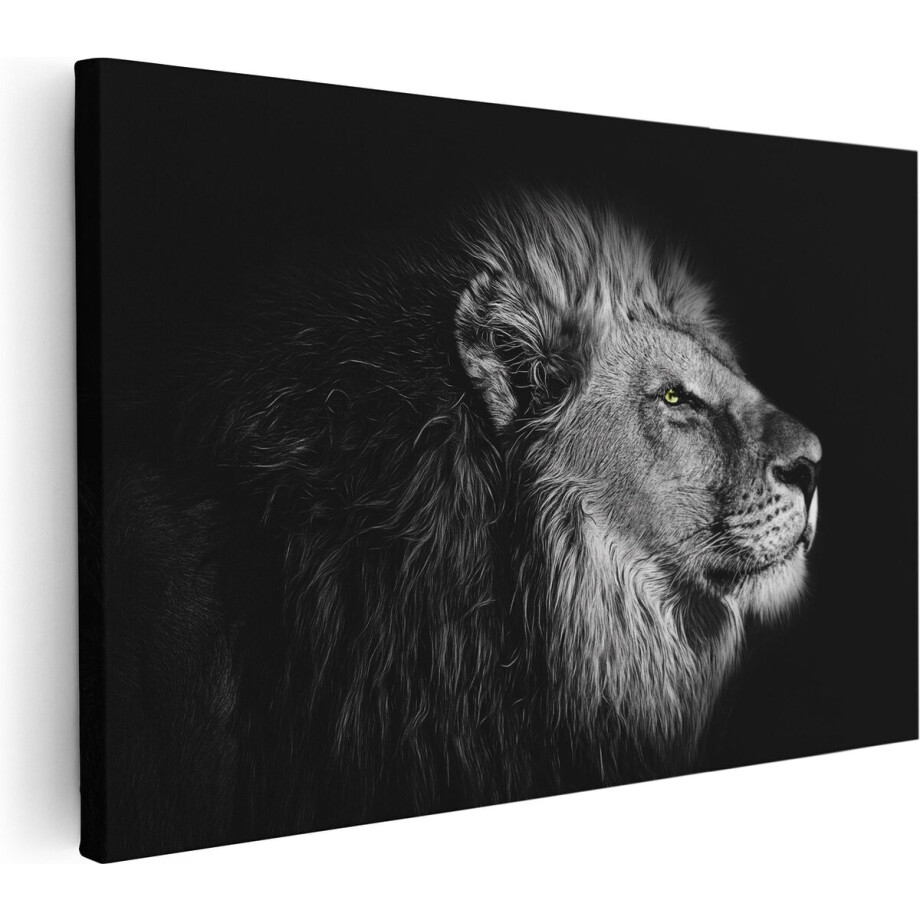 Artaza Canvas Schilderij Leeuw - Leeuwenkop - Zwart Wit - 60x40 - Foto Op Canvas - Canvas Print afbeelding 1