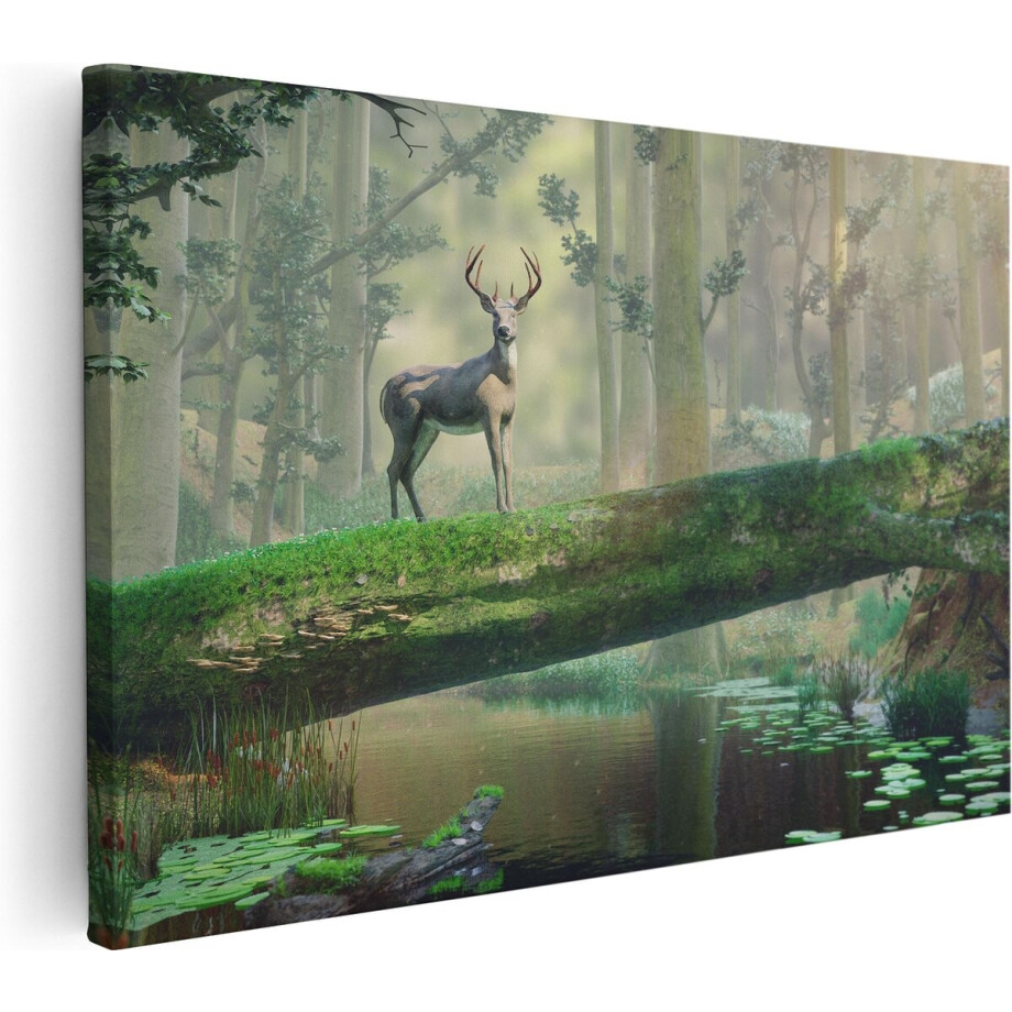 Artaza Canvas Schilderij Hert In Het Bos Op Een Boom - 30x20 - Klein - Foto Op Canvas - Canvas Print afbeelding 1