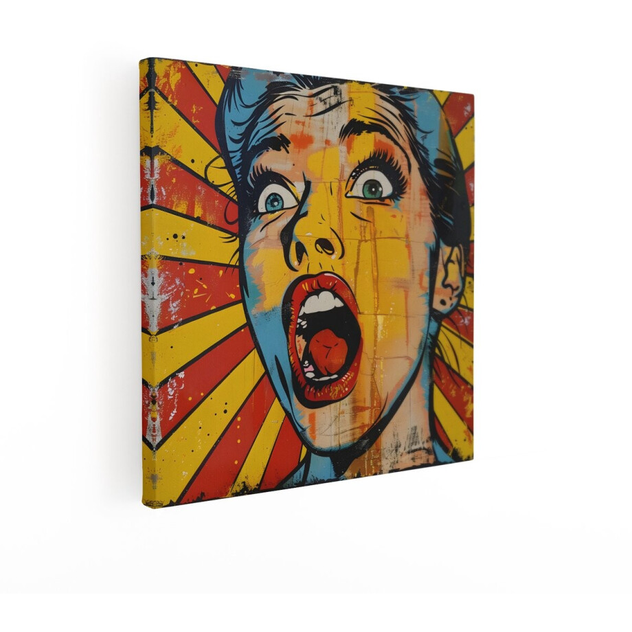 Artaza Canvas Schilderij Pop Art Vrouw Schreeuwt met Open Mond - Dramatische Expressie en Felle Kleuren - 50x50 cm - Wanddecoratie Woonkamer - Schilderijen - Muurdecoratie afbeelding 1