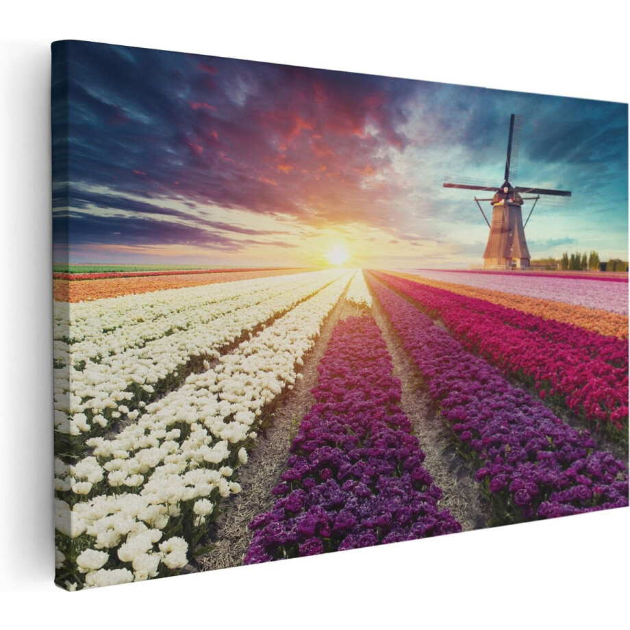 Artaza Canvas Schilderij Kleurrijke Tulpen Bloemenveld - Windmolen - 120x80 - Groot - Foto Op Canvas - Wanddecoratie Woonkamer Artaza Canvas Schilderij Kleurrijke Tulpen Bloemenveld - Windmolen - 120x80 - Groot - Foto Op Canvas - Wanddecoratie Woonkamer afbeelding 1
