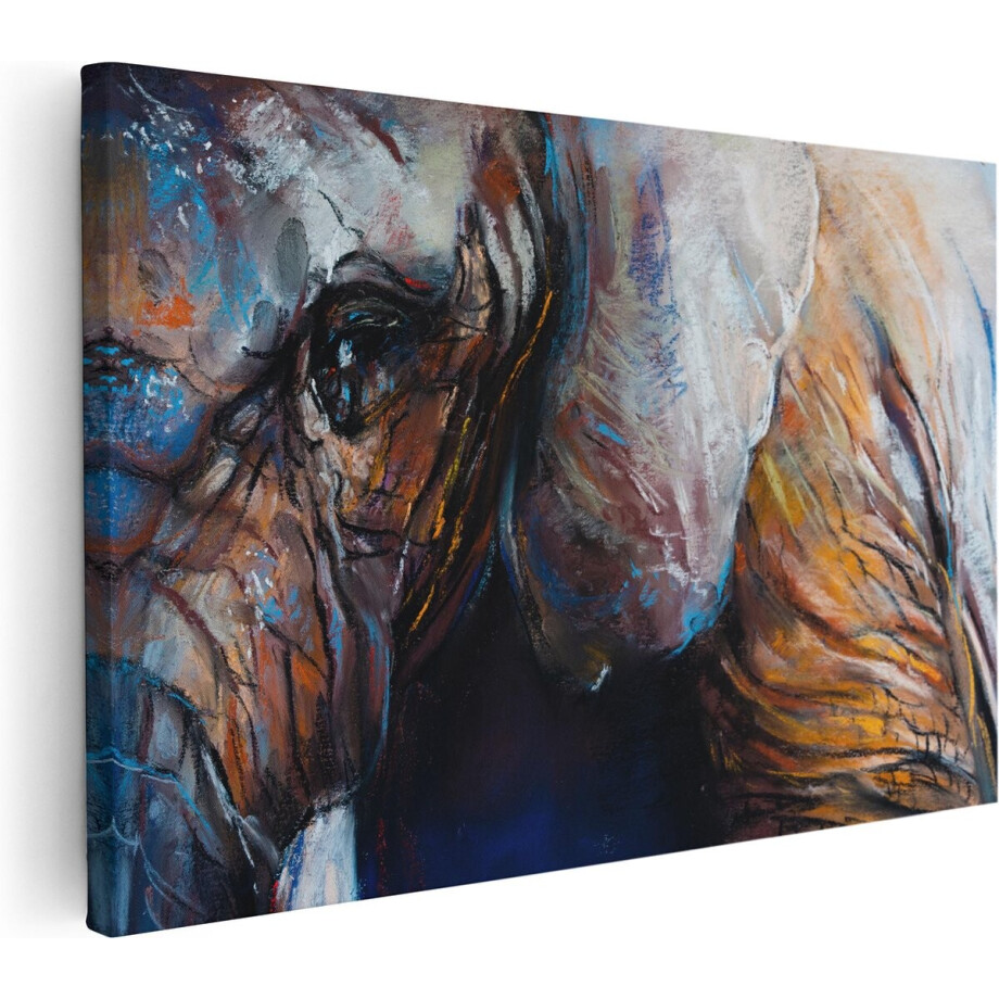 Artaza Canvas Schilderij Getekende Olifant Van Dichtbij - Abstract - 90x60 - Foto Op Canvas - Canvas Print - Muurdecoratie afbeelding 1