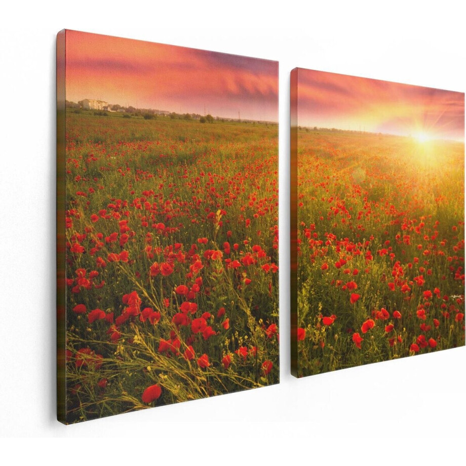 Artaza Canvas Schilderij Tweeluik Rode Klaproos Bloemenveld - Zonsondergang - 120x80 - Foto Op Canvas - Canvas Print Artaza Canvas Schilderij Tweeluik Rode Klaproos Bloemenveld - Zonsondergang - 120x80 - Foto Op Canvas - Canvas Print afbeelding 1