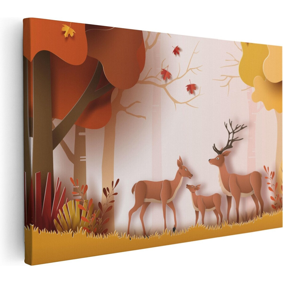 Artaza Canvas Schilderij Hert - 120x80 cm - Groot - Wanddecoratie Herfst - Muurdecoratie Bos - Schilderijen Op Canvas afbeelding 1