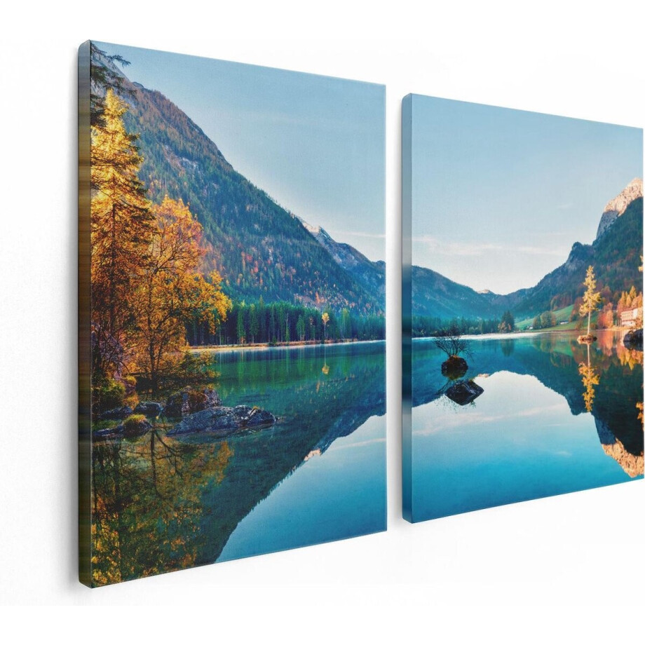 Artaza Canvas Schilderij Tweeluik Meer Met Herfstbomen - 120x80 - Foto Op Canvas - Canvas Print afbeelding 1