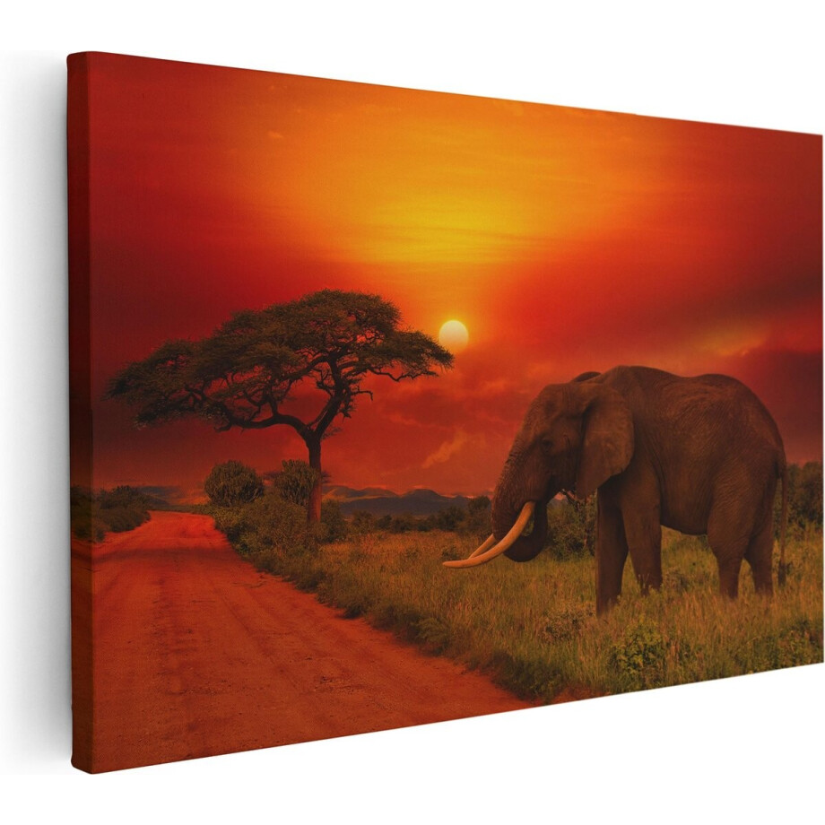 Artaza Canvas Schilderij Olifant In Het Wild Tijdens Zonsondergang - 30x20 - Klein - Foto Op Canvas - Canvas Print afbeelding 1