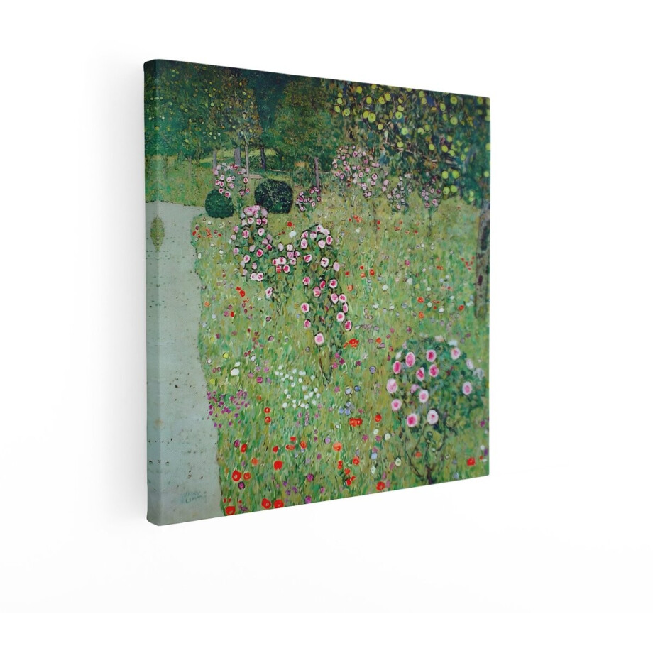 Artaza Canvas Schilderij Een Weelderige Tuin Vol Roze Rozen en Wilde Bloemen in de Zomer - 90x90 cm - Groot - Wanddecoratie Woonkamer - Schilderijen - Muurdecoratie afbeelding 1
