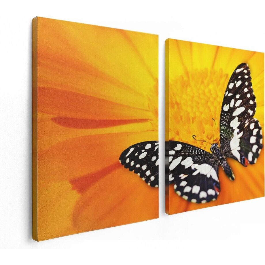 Artaza Canvas Schilderij Tweeluik Vlinder Op Een Oranje Bloem - 120x80 - Foto Op Canvas - Canvas Print afbeelding 1