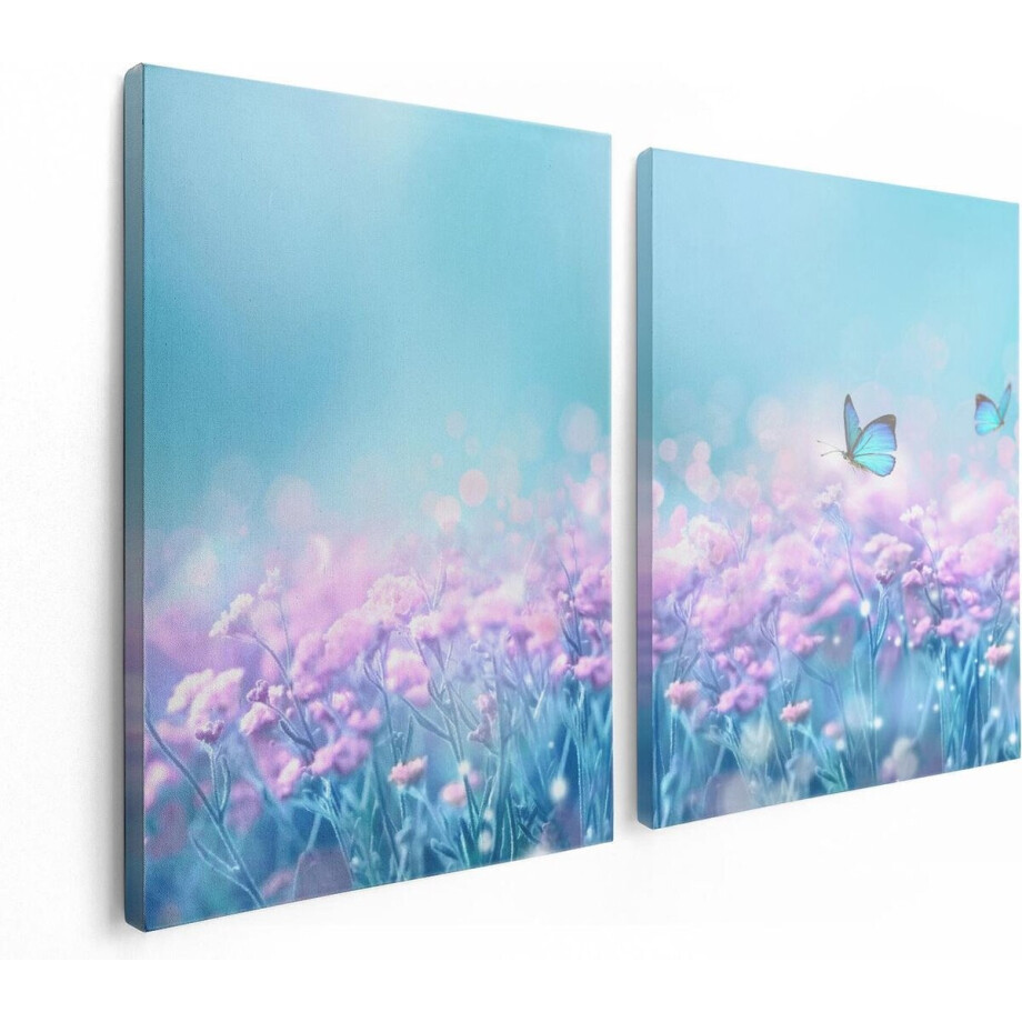 Artaza Canvas Schilderij Tweeluik Twee Blauwe Vlinders Bij Roze Bloemen - 120x80 - Foto Op Canvas - Canvas Print Artaza Canvas Schilderij Tweeluik Twee Blauwe Vlinders Bij Roze Bloemen - 120x80 - Foto Op Canvas - Canvas Print afbeelding 1