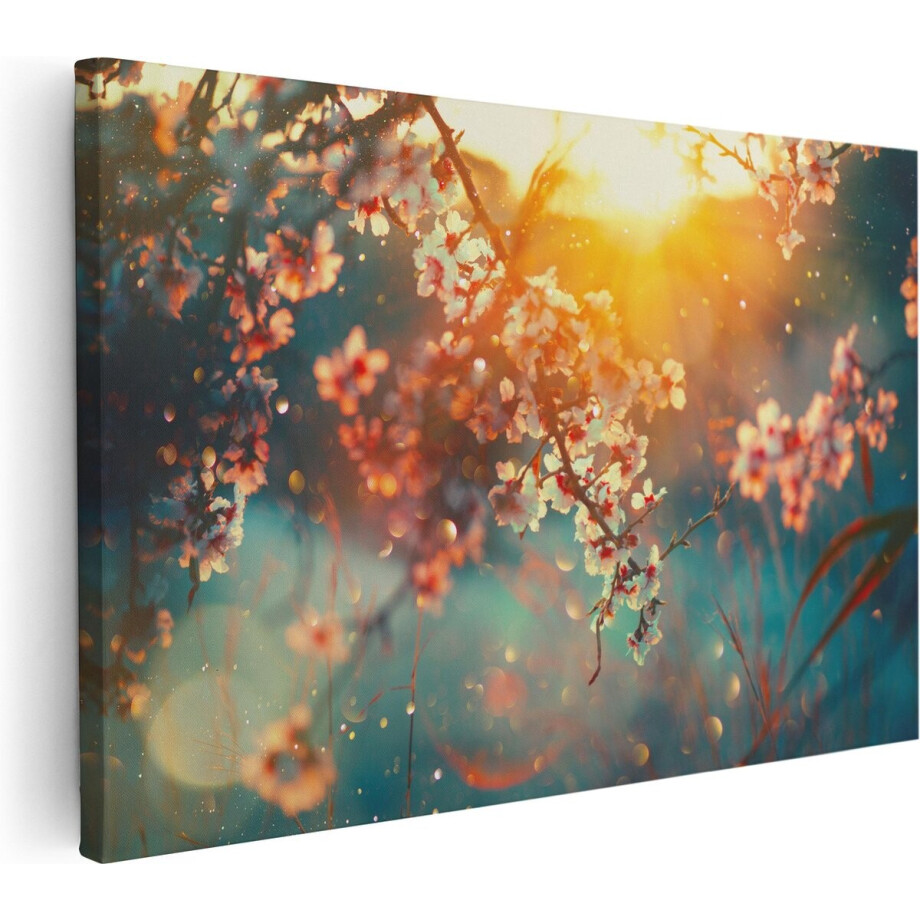 Artaza Canvas Schilderij Bloesemboom Tijdens Zonsondergang - Bloem - 60x40 cm - Wanddecoratie Woonkamer - Schilderijen - Muurdecoratie afbeelding 1