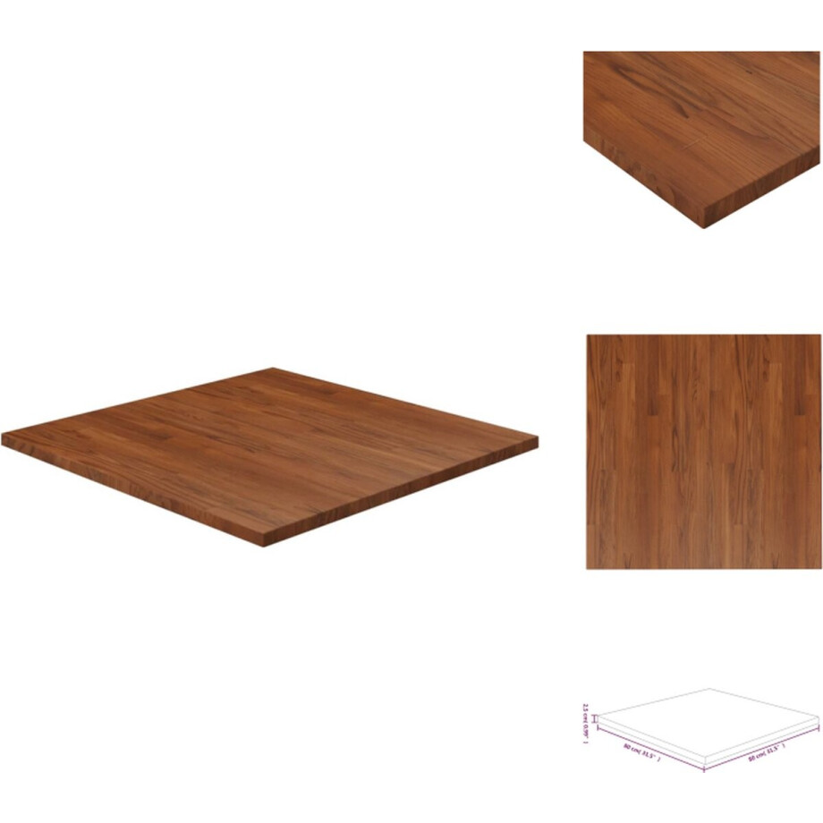 vidaXL - Tafelblad - vierkant - 80x80x2,5cm - behandeld - eiken - donkerbruin afbeelding 1