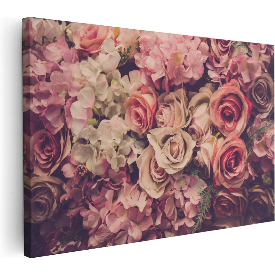 Artaza Canvas Schilderij Roze Rozen Achtergrond - Retro - Bloemen - 120x80 cm - Groot - Wanddecoratie Woonkamer - Schilderijen - Muurdecoratie afbeelding 1