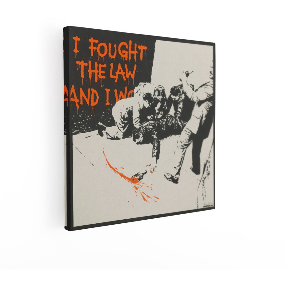 Artaza Canvas Schilderij Banksy - 70x70 cm - Wanddecoratie Street Art - Muurdecoratie Graffiti - Pop Art Schilderijen Op Canvas - Oranje afbeelding 1