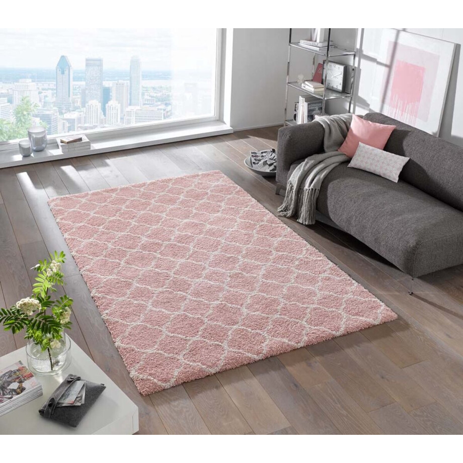 Hoogpolig vloerkleed - Luna roze/crème 80x150 cm Hoogpolig vloerkleed - Luna roze/crème 80x150 cm afbeelding 1