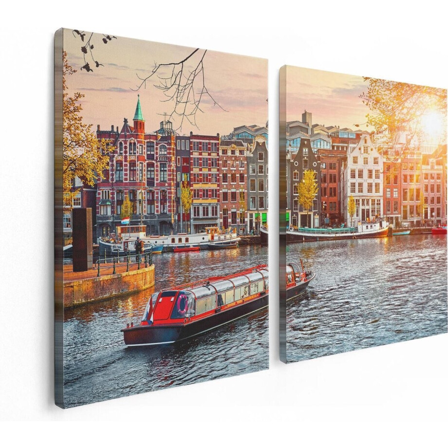 Artaza Canvas Schilderij Tweeluik Amsterdamse Huisjes Vanaf De Grachten - 120x80 - Foto Op Canvas - Canvas Print afbeelding 1