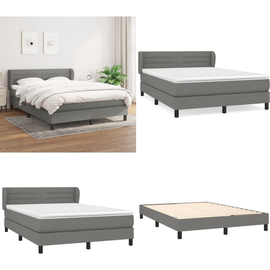 vidaXL Boxspring met matras stof donkergrijs 140x200 cm - Boxspring - Boxsprings - Bed - Slaapmeubel vidaXL Boxspring met matras stof donkergrijs 140x200 cm - Boxspring - Boxsprings - Bed - Slaapmeubel afbeelding 1