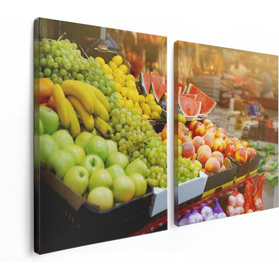 Artaza Canvas Schilderij Tweeluik Vers Fruit Op De Markt - 120x80 - Foto Op Canvas - Canvas Print afbeelding 1