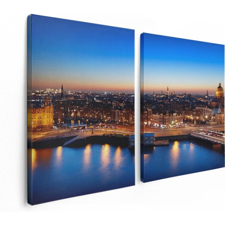 Artaza Canvas Schilderij Tweeluik Amsterdam Centrum In De Nacht - 120x80 - Foto Op Canvas - Canvas Print Artaza Canvas Schilderij Tweeluik Amsterdam Centrum In De Nacht - 120x80 - Foto Op Canvas - Canvas Print afbeelding 1