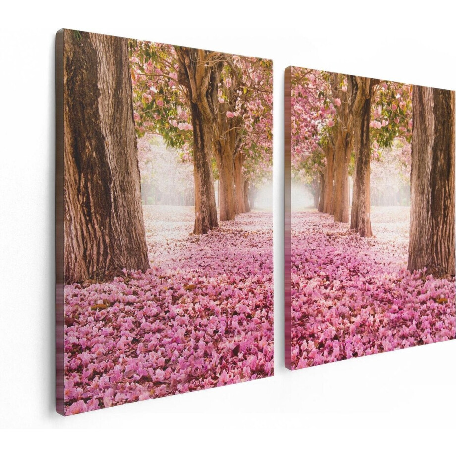 Artaza Canvas Schilderij Tweeluik Romantische Bomen Tunnel Met Roze Anjers - 120x80 - Foto Op Canvas - Canvas Print Artaza Canvas Schilderij Tweeluik Romantische Bomen Tunnel Met Roze Anjers - 120x80 - Foto Op Canvas - Canvas Print afbeelding 1