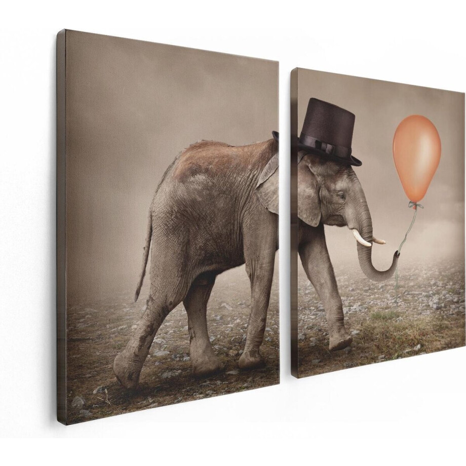 Artaza Canvas Schilderij Tweeluik Olifant Met Een Oranje Ballon - Hoedje - 120x80 - Foto Op Canvas - Canvas Print Artaza Canvas Schilderij Tweeluik Olifant Met Een Oranje Ballon - Hoedje - 120x80 - Foto Op Canvas - Canvas Print afbeelding 1