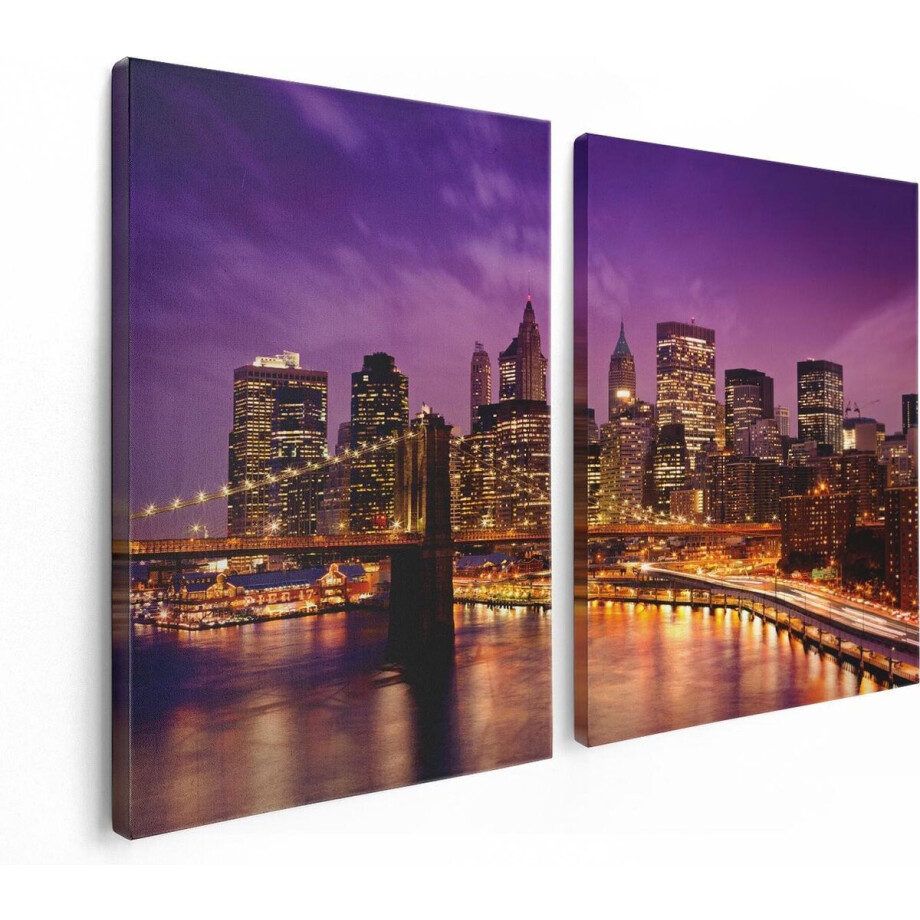 Artaza Canvas Schilderij Tweeluik Skyline New York Van Centrum In Het Paars - 120x80 - Foto Op Canvas - Canvas Print afbeelding 1