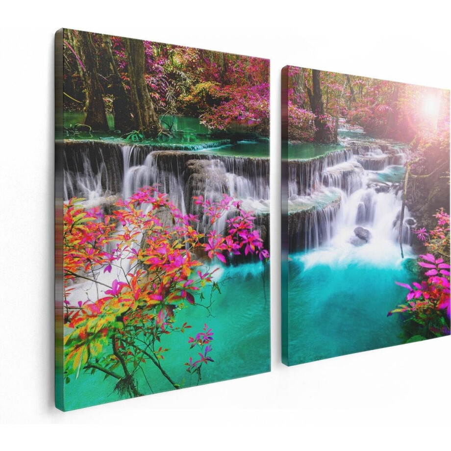 Artaza Canvas Schilderij Tweeluik Waterval In De Herfst Met Kleurrijke Bloemen - 120x80 - Foto Op Canvas - Canvas Print Artaza Canvas Schilderij Tweeluik Waterval In De Herfst Met Kleurrijke Bloemen - 120x80 - Foto Op Canvas - Canvas Print afbeelding 1
