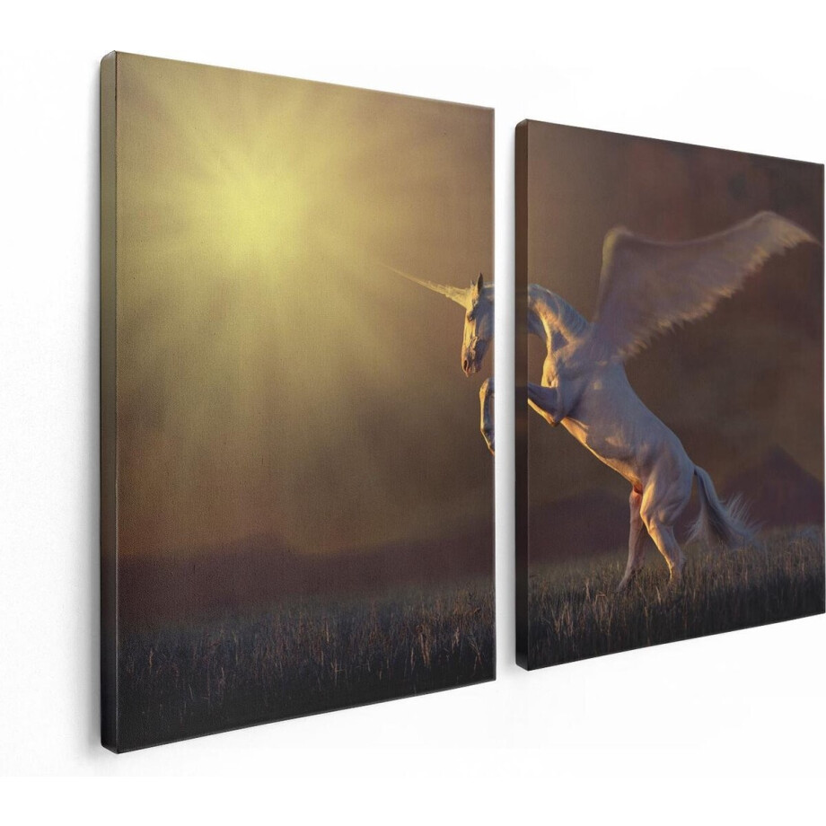 Artaza Canvas Schilderij Tweeluik Eenhoorn met Vleugels in het Gras - 120x80 - Foto Op Canvas - Canvas Print afbeelding 1