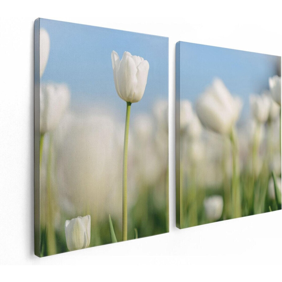 Artaza Canvas Schilderij Tweeluik Witte Tulpen - Bloemen - 120x80 - Foto Op Canvas - Canvas Print afbeelding 1