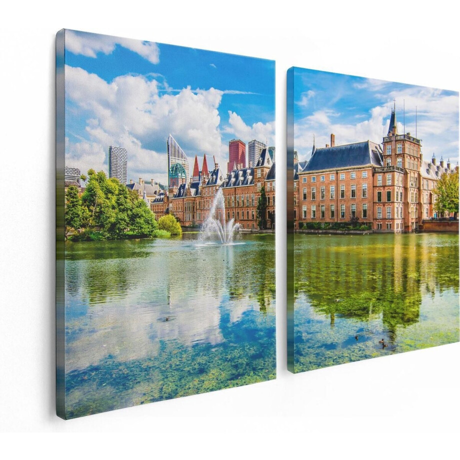 Artaza Canvas Schilderij Tweeluik Binnenhof met het Hofvijver in Den Haag - 120x80 - Foto Op Canvas - Canvas Print afbeelding 1