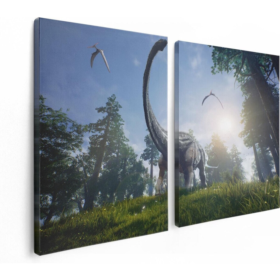 Artaza Canvas Schilderij Tweeluik Diplodocus Dinosauriër in het Bos - 120x80 - Foto Op Canvas - Canvas Print Artaza Canvas Schilderij Tweeluik Diplodocus Dinosauriër in het Bos - 120x80 - Foto Op Canvas - Canvas Print afbeelding 1
