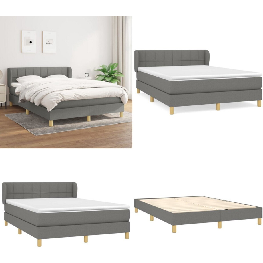 vidaXL Boxspring met matras stof donkergrijs 140x190 cm - Boxspring - Boxsprings - Bed - Slaapmeubel afbeelding 1