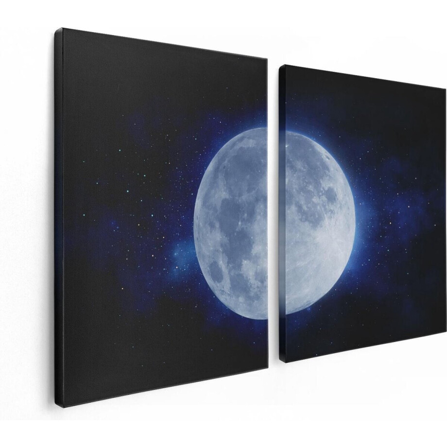 Artaza Canvas Schilderij Tweeluik Volle Maan in de Ruimte - 120x80 - Foto Op Canvas - Canvas Print afbeelding 1